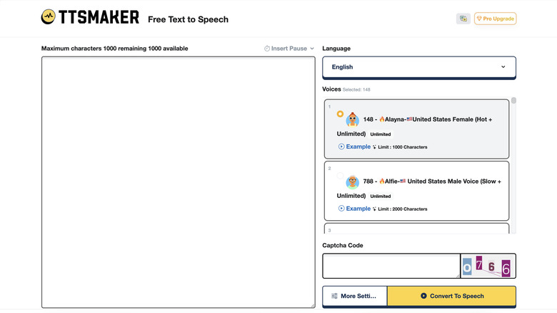 TTSMaker homepage 