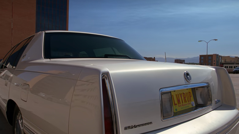 Saul Goodman's white Cadillac parked