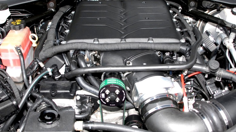 6.2-liter supercharged LT4 V8 engine in engine bay