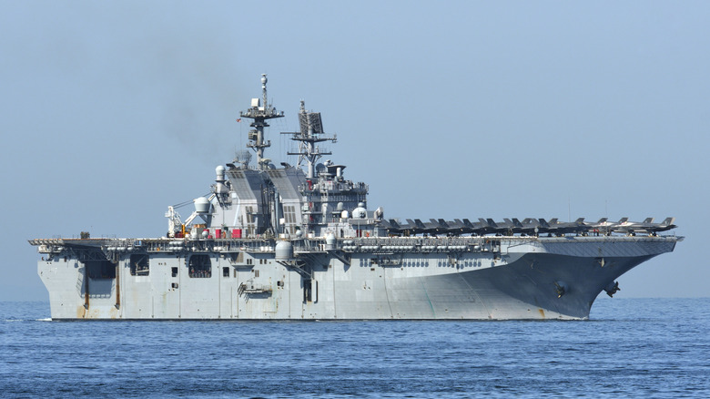 USS Tripoli amphibious warfare ship out to sea