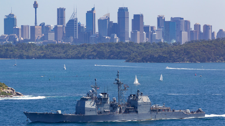 USN Ticonderoga-class cruiser in Sydney harbor