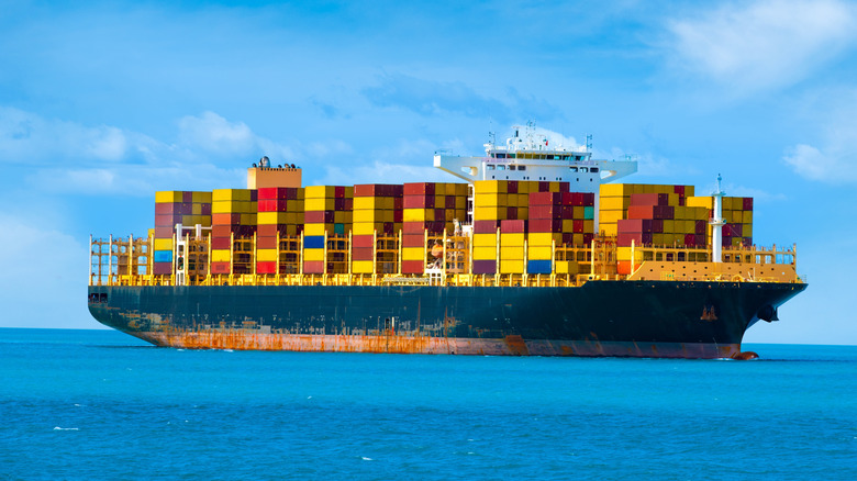 Full container ship at sea