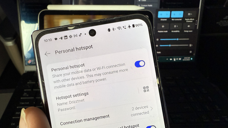 An Android phone with personal hotspot enabled