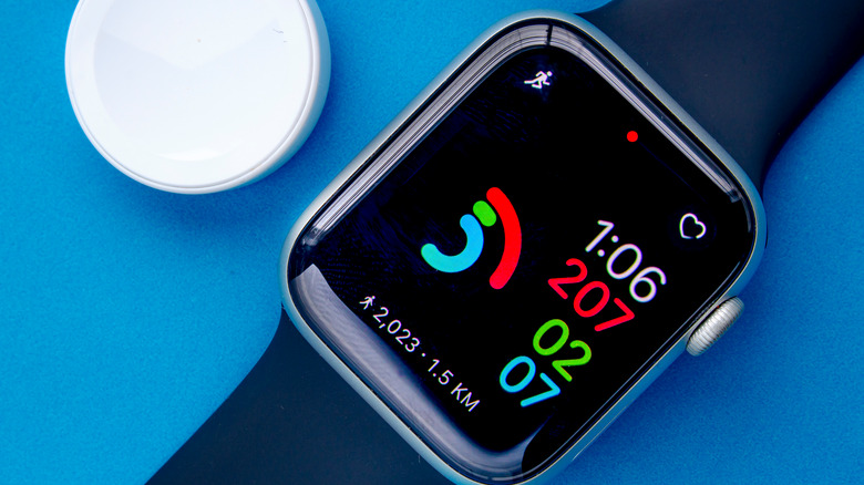 Apple Watch screen against blue background