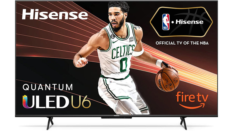 A Hisense U6HF TV with NBA logos on it