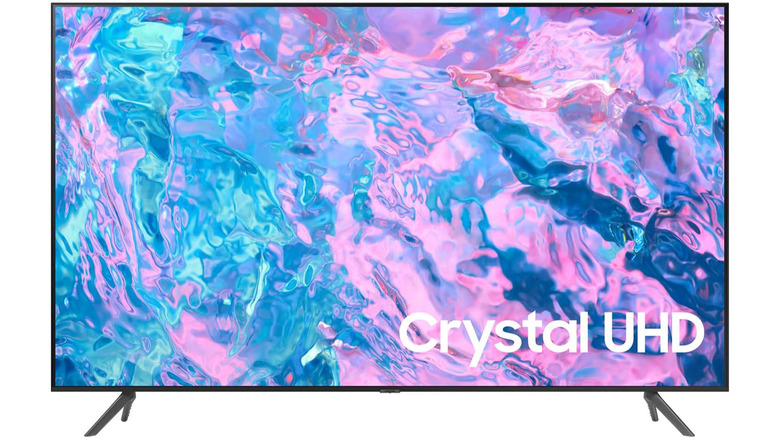 A Samsung CU7000 TV showing colorful water