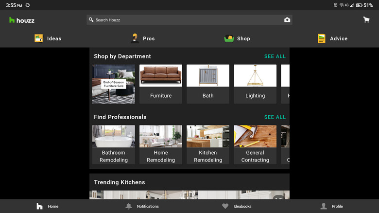 Houzz app home page