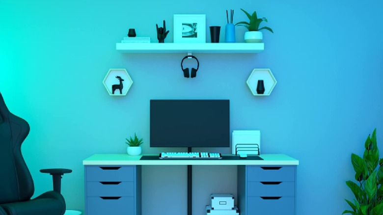 Home office illuminated by smart bulb