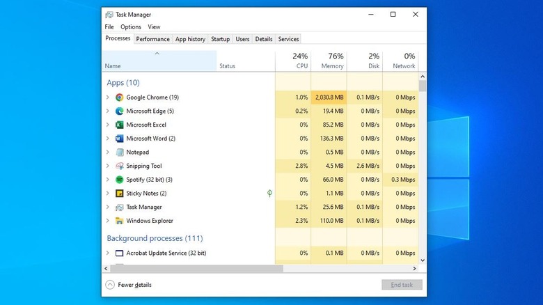 Windows Task Manager screen
