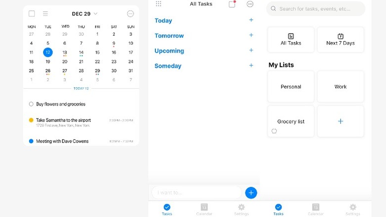 AnyDo calendar and task pages