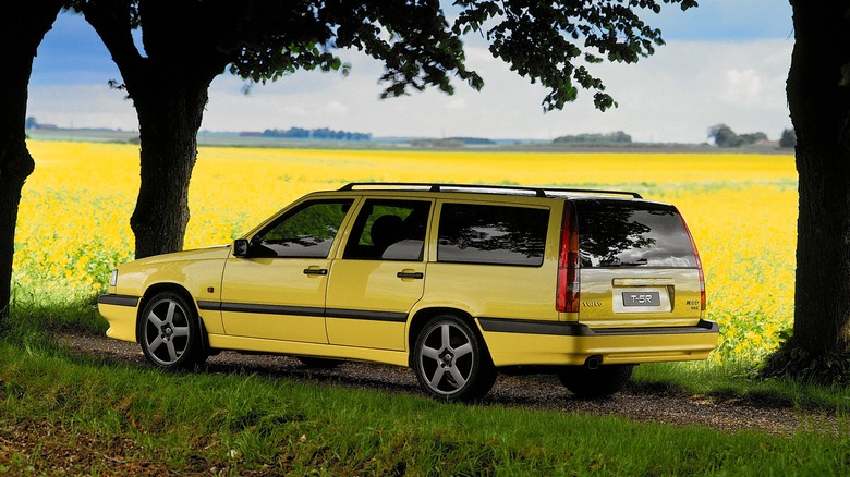 Yellow Volvo 850 R Estate performance wagon