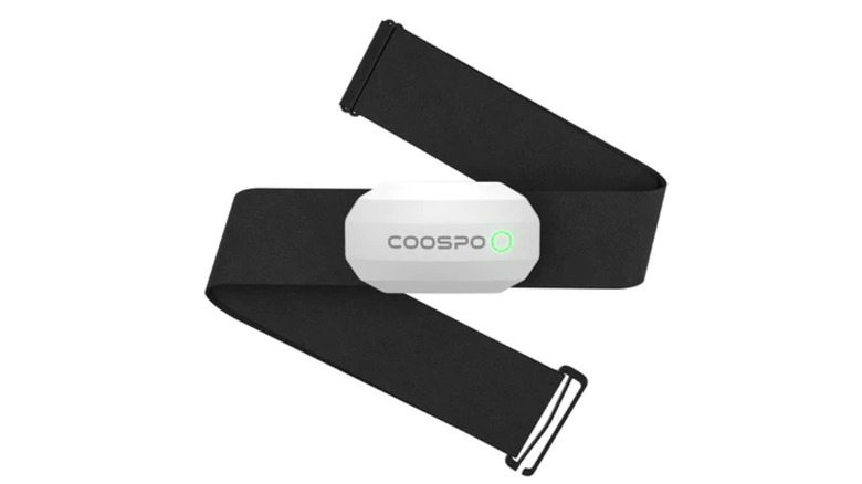 white Coospo heart rate monitor with black strap