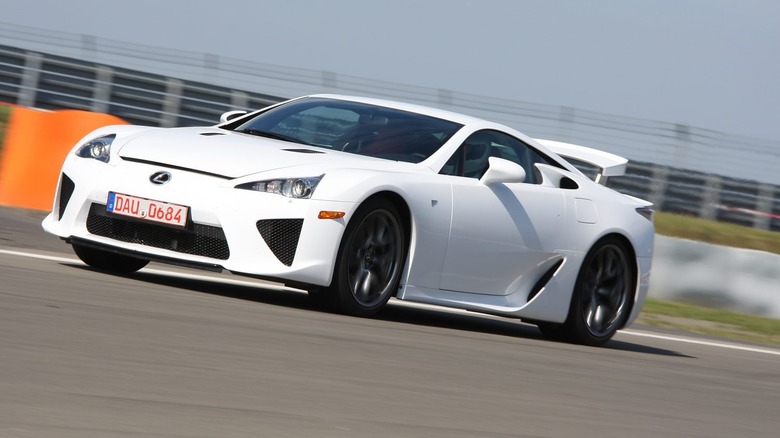 Front angle view of the Lexus LFA on a race track