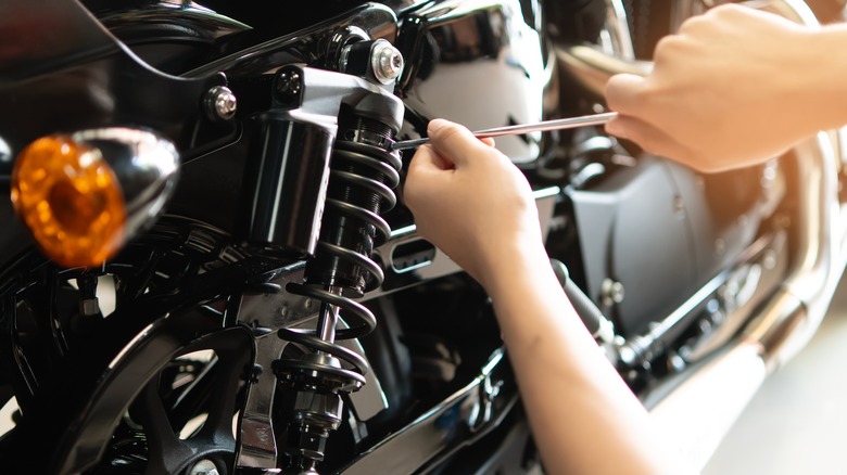 motorcycle being worked on