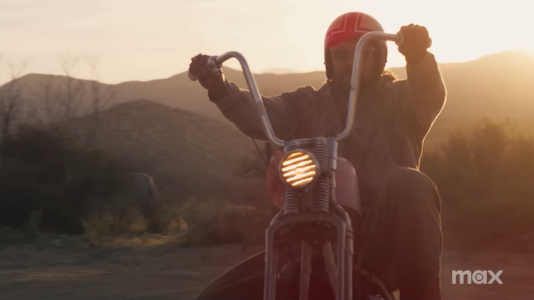 Jason Momoa riding his pink 1936 Harley-Davidson Knucklehead in "On the Roam"