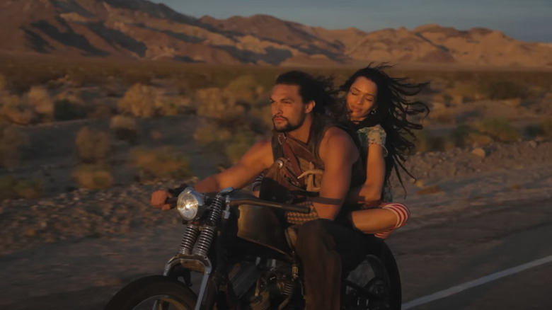 Jason Momoa and Lisa Bonnet riding his 1956 Panhead in the movie "Road to Paloma"