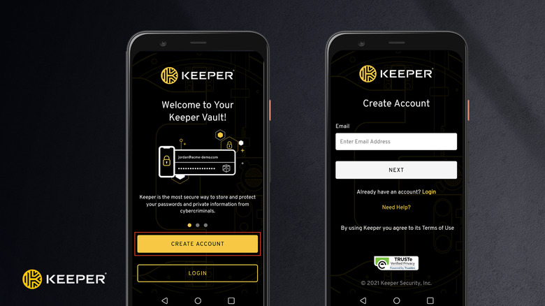 Keeper Create Account Window