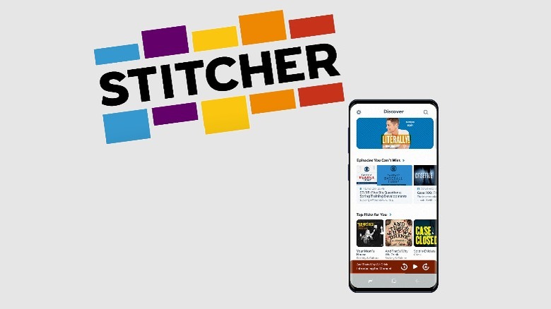 Stitcher app logo and interface