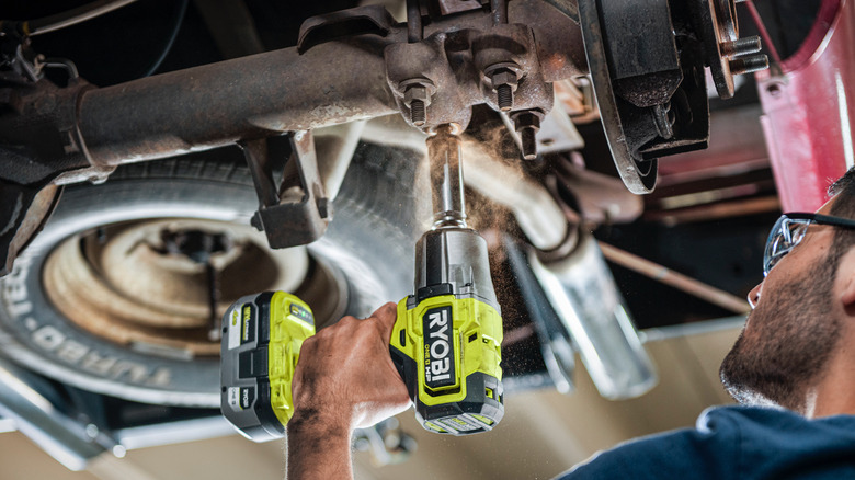 Ryobi HP Brushless 4-Mode 1/2" High Torque Impact Wrench used on undercarriage