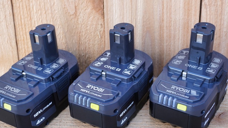 Blue Ryobi 18V lithium batteries