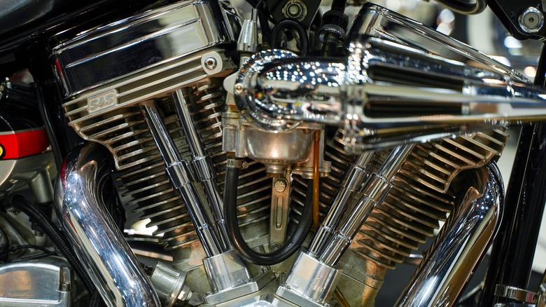 V-twin motorcycle engine closeup