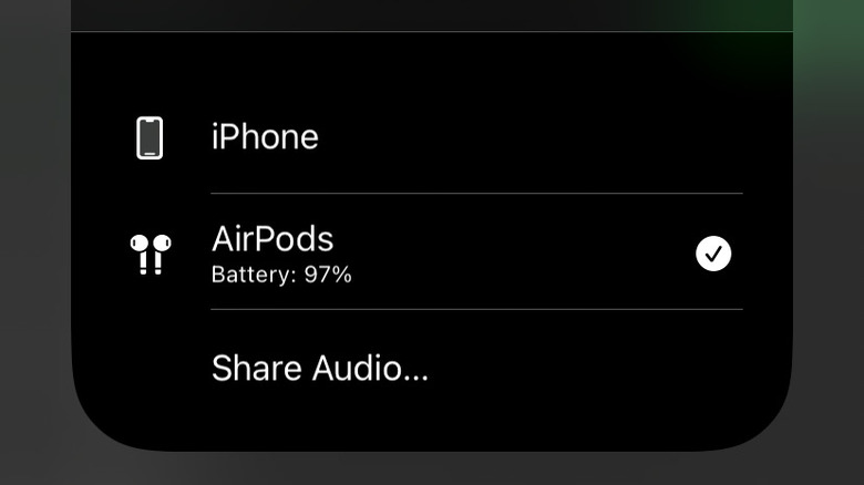 Audio sharing menu on iPhone