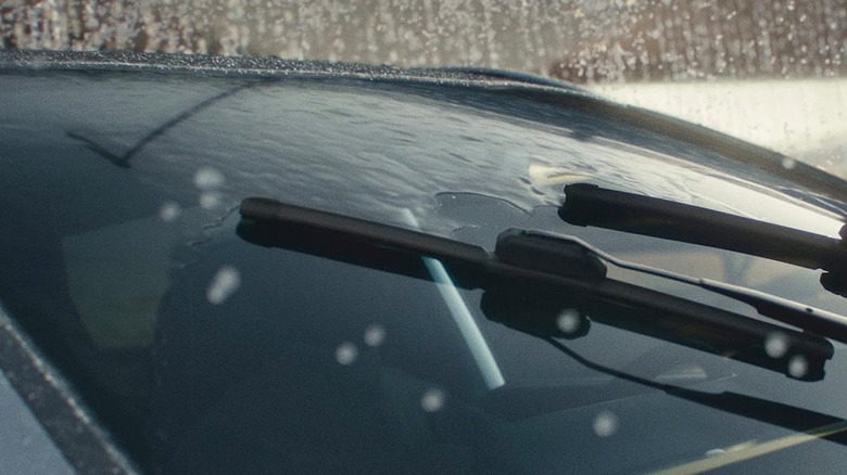 Rain-X wiper on car during storm