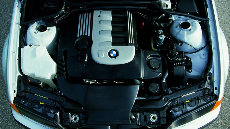 BMW 330d engine on display