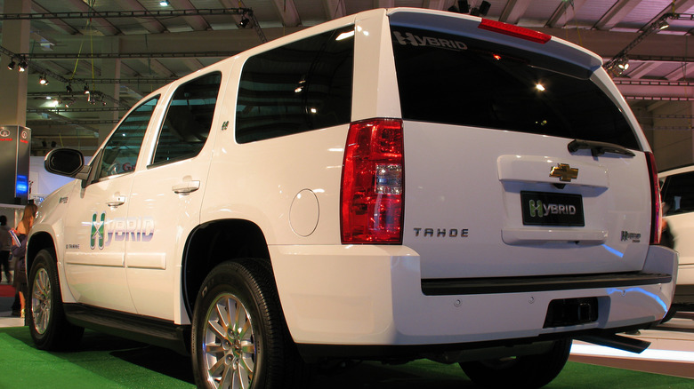 White Hybrid Tahoe on display