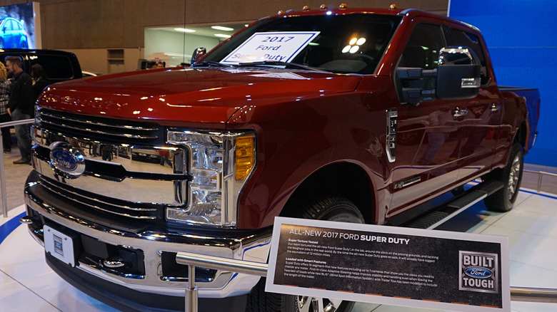 Maroon 2017 F250 Super Duty on display