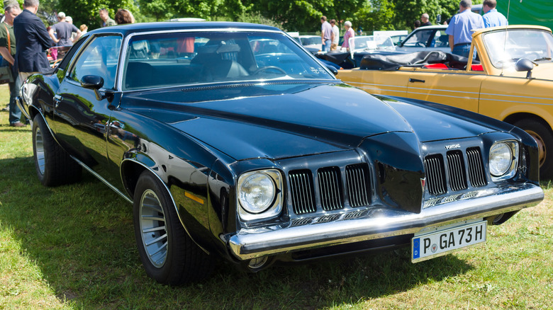 Black 1973 - 1975 Pontiac Grand Am parked on grass