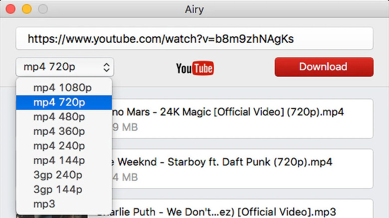 Airy YouTube Downloader user interface