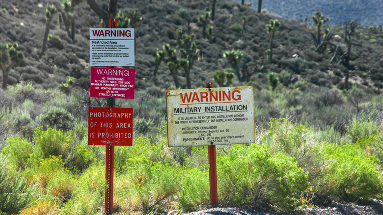 Warning signs around Area 51 Groom Lake Nevada