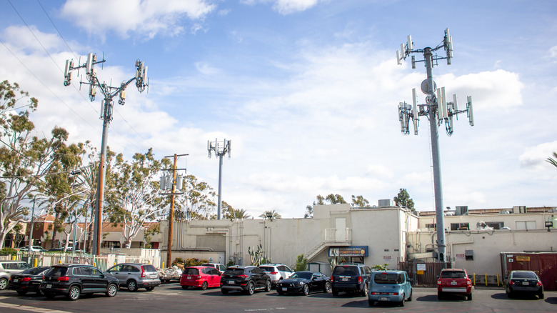 Multiple cellphone towers in parking lot