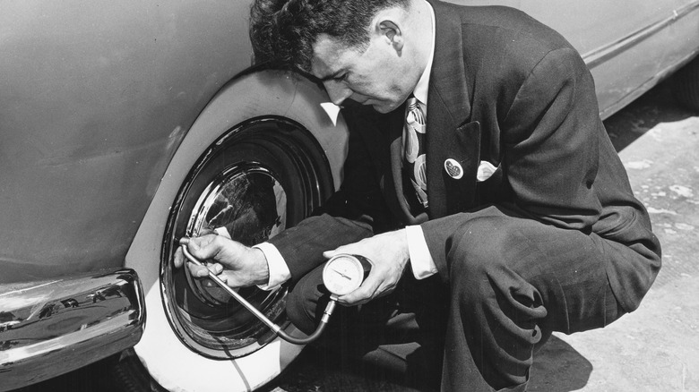 B.F. Goodrich checking tubeless tire