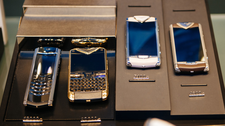 Selection of Vertu phones on display