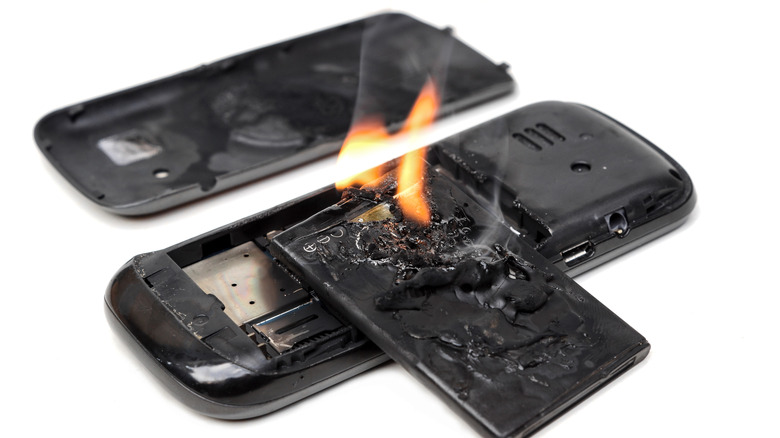 phone battery on fire