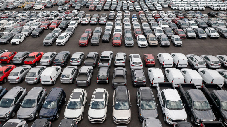 New cars at a large storage lot