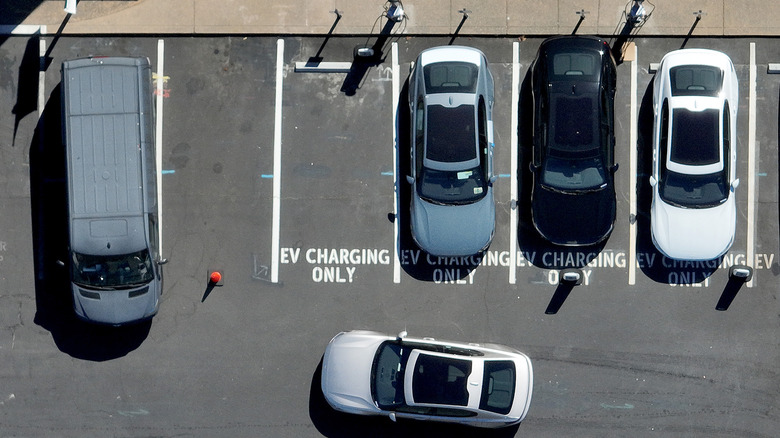 Overhead shot of EV chargers