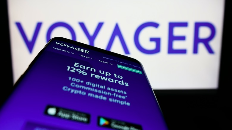 Voyager website with logo in background