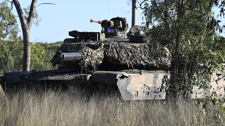 Camouflaged M1 Abrams tank