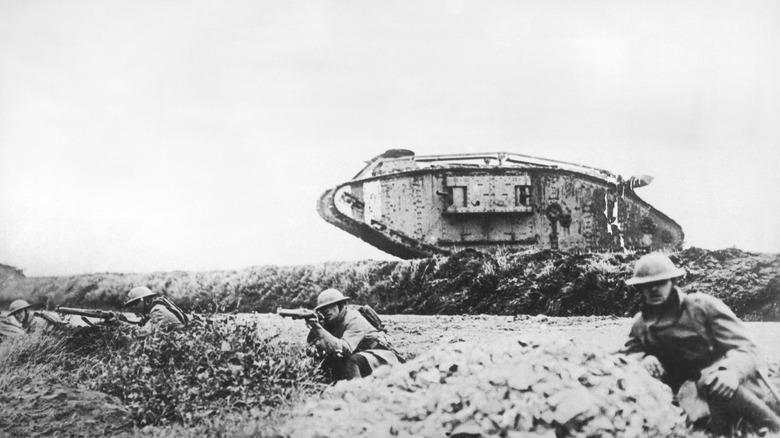 Trench battle with tank approaching