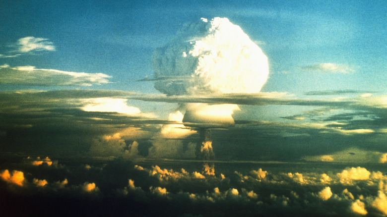 Mushroom cloud from a nuclear bomb during testing in the Marshall Islands (1950) 