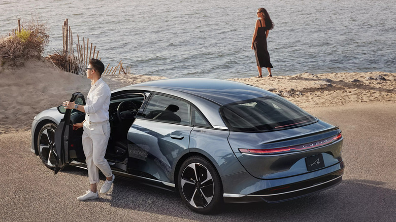 2024 Lucid Air Pure parked beach