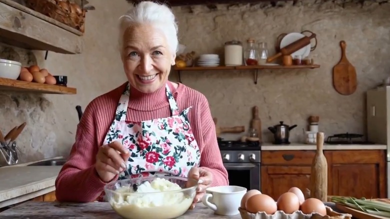 Grandmother cooking gnocchi