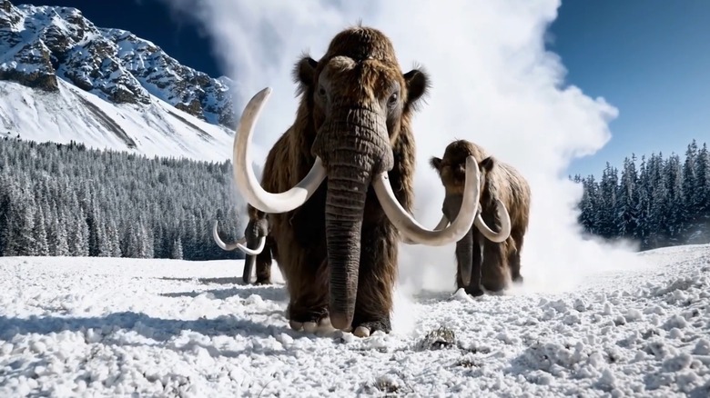 Wolly mammoths walking in the snow