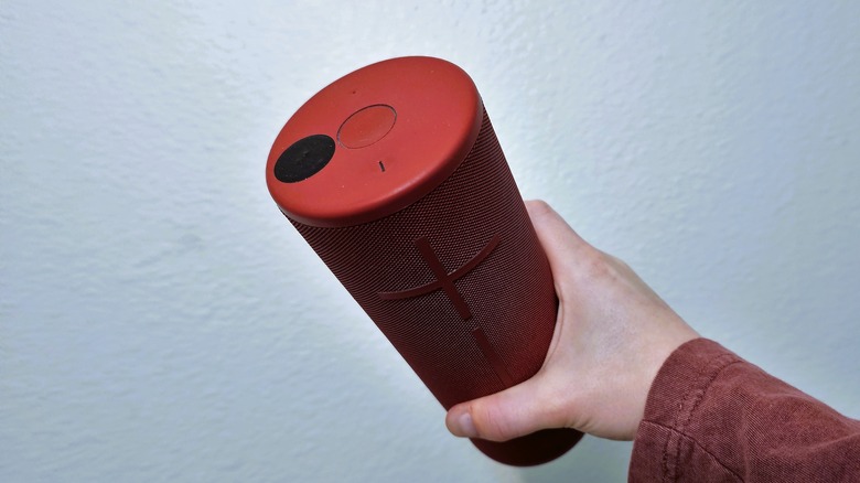 An NFC tag applied to a UE Megaboom 3 speaker