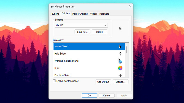 mouse properties with macos cursors