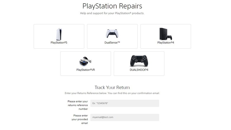 PlayStation Repairs menu