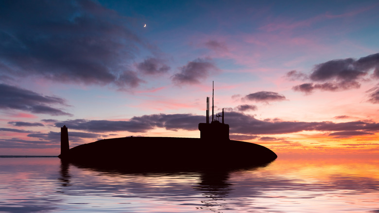 Nuclear submarine at sunset